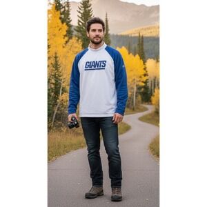 Reebok NFL New York Giants Long Sleeve Shirt Men's Size XL Blue White Football